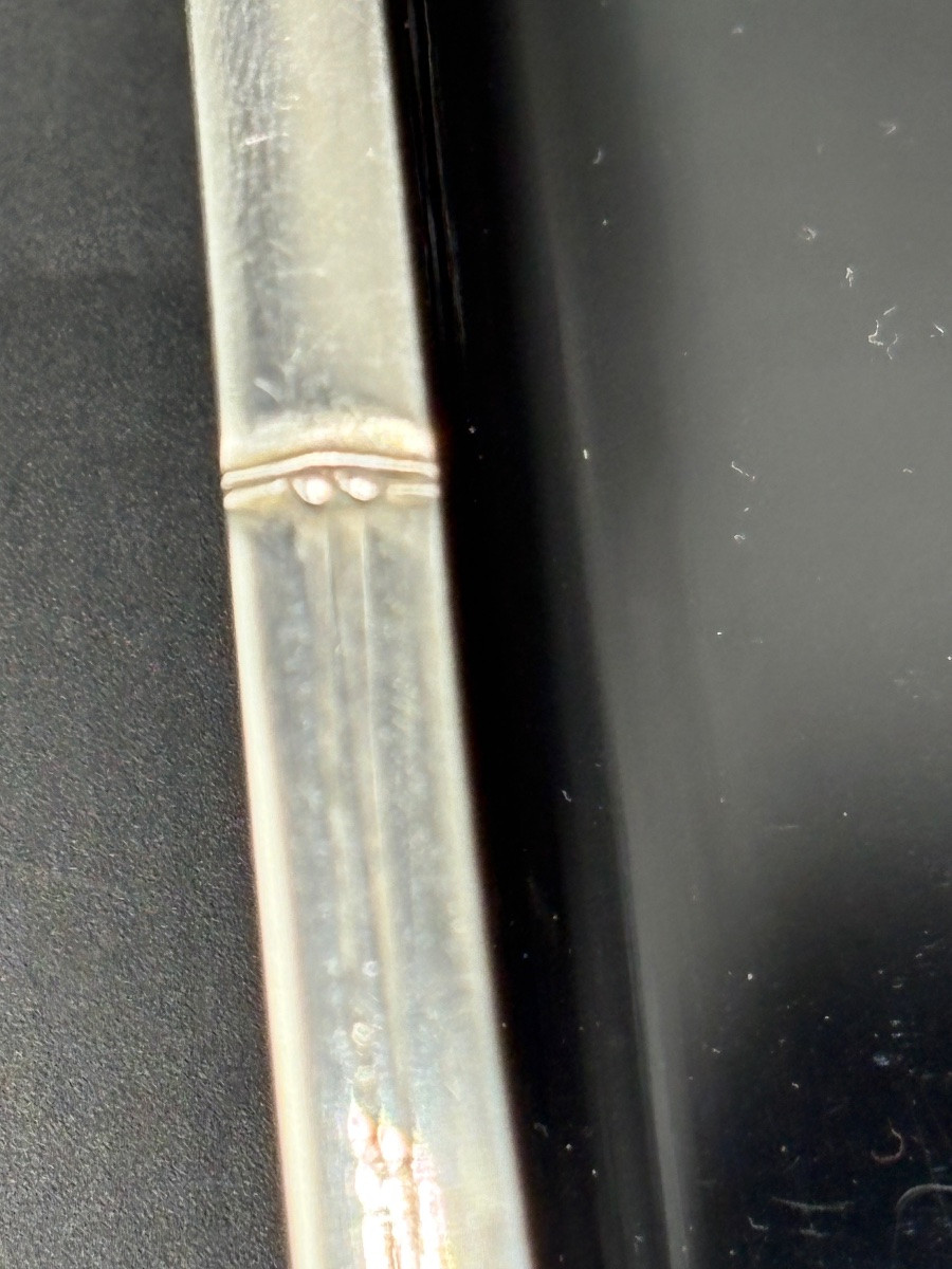 GRAND PLATEAU EN BOIS LAQUÉ CERCLÉ D’ARGENT MASSIF DES ANNÉES 1930 JAPONAIS -photo-1