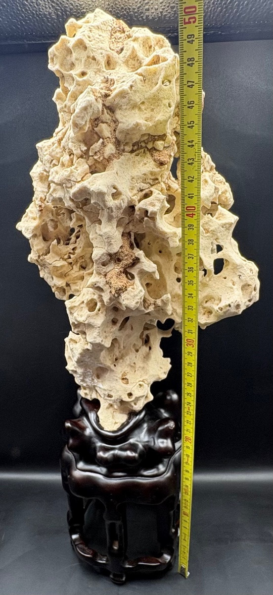 UNE PIERRE NATURELLE ET SOCLE EN BOIS SCULPTÉ LAQUÉ DES ANNÉES 1900 CHINOISE-photo-6