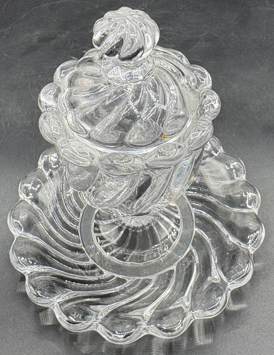 Molted Blown Crystal Mustard Pot From Baccarat, Circa 1900-photo-4