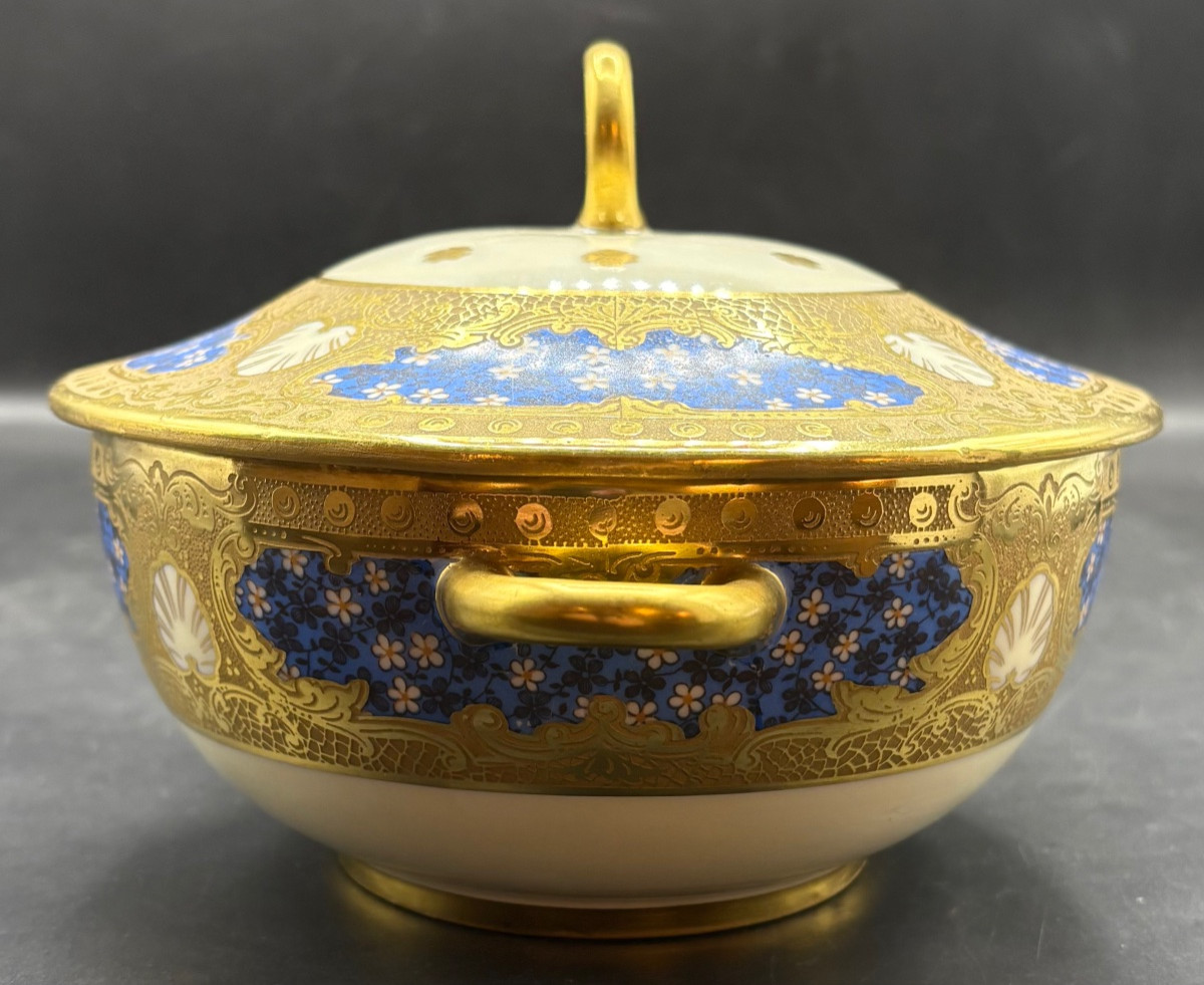 BOUILLON EN PORCELAINE ÉMAILLÉE DORÉE DES ANNÉES 1920 PAR PERLAM-photo-2