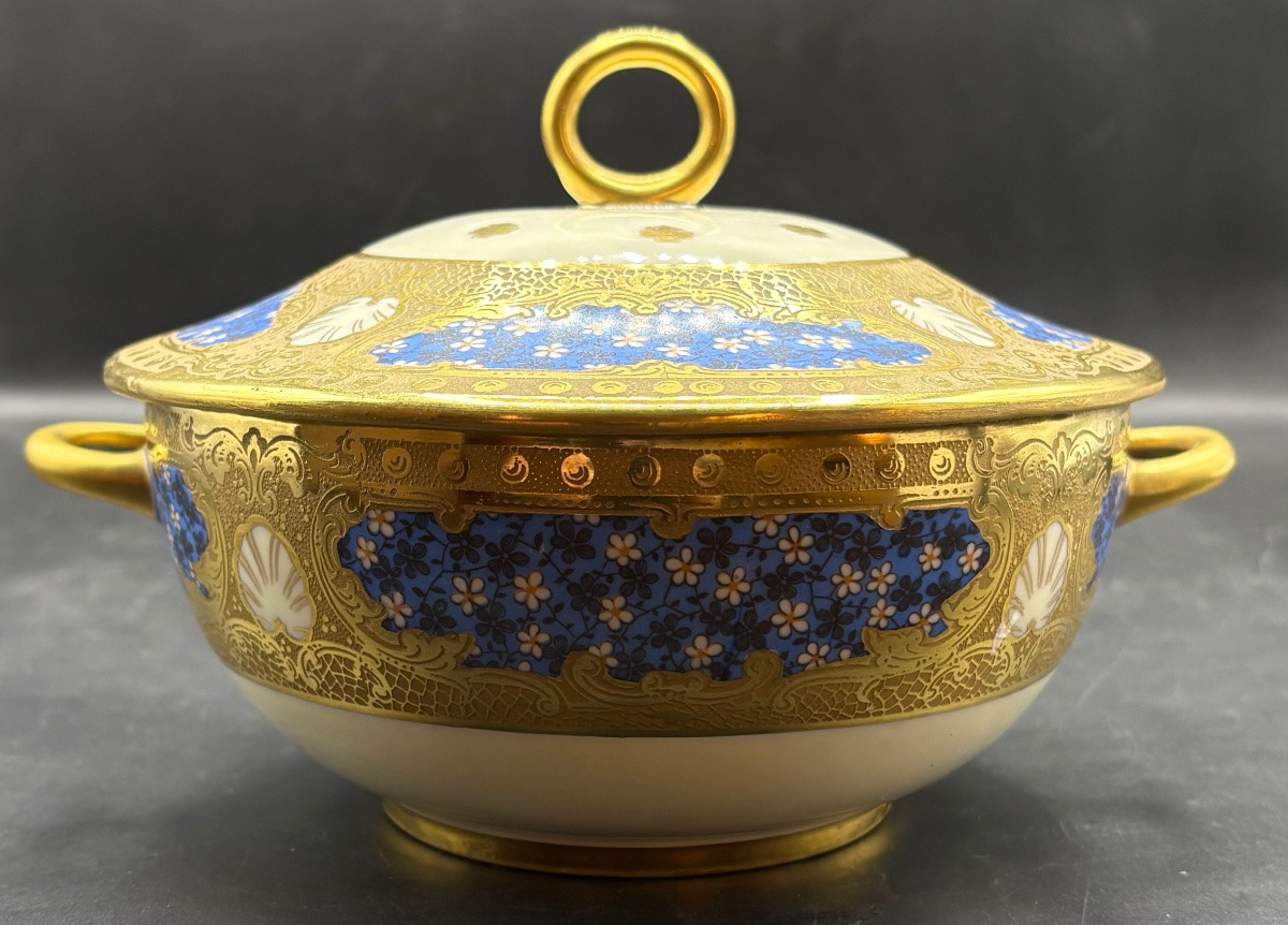 BOUILLON EN PORCELAINE ÉMAILLÉE DORÉE DES ANNÉES 1920 PAR PERLAM-photo-3