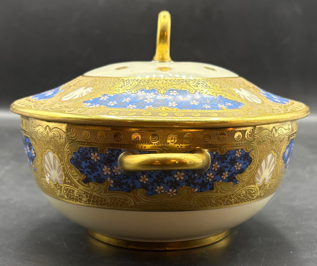 BOUILLON EN PORCELAINE ÉMAILLÉE DORÉE DES ANNÉES 1920 PAR PERLAM-photo-4
