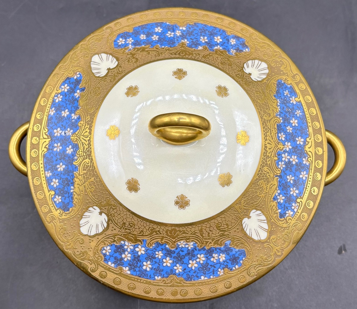 BOUILLON EN PORCELAINE ÉMAILLÉE DORÉE DES ANNÉES 1920 PAR PERLAM-photo-2