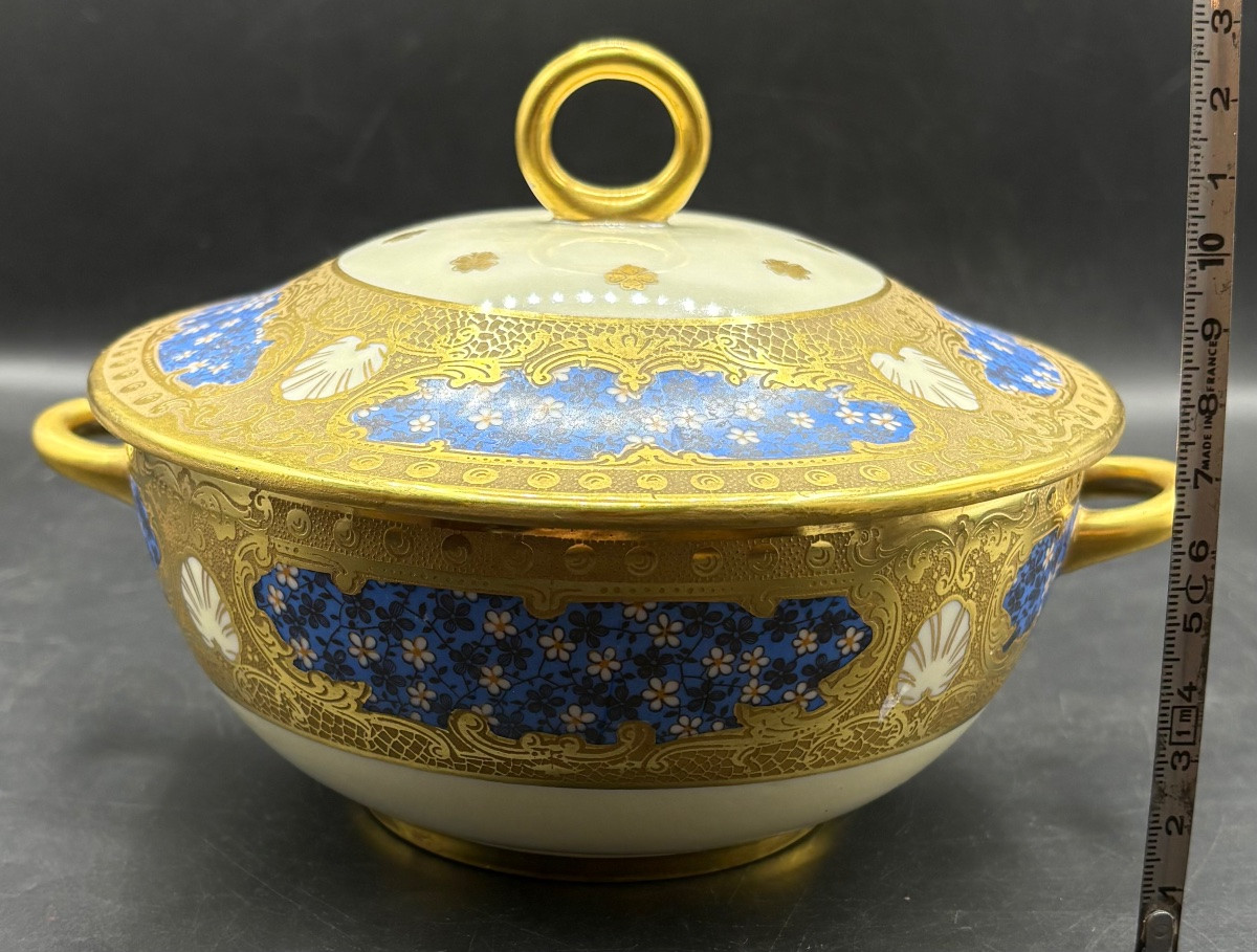 BOUILLON EN PORCELAINE ÉMAILLÉE DORÉE DES ANNÉES 1920 PAR PERLAM-photo-6