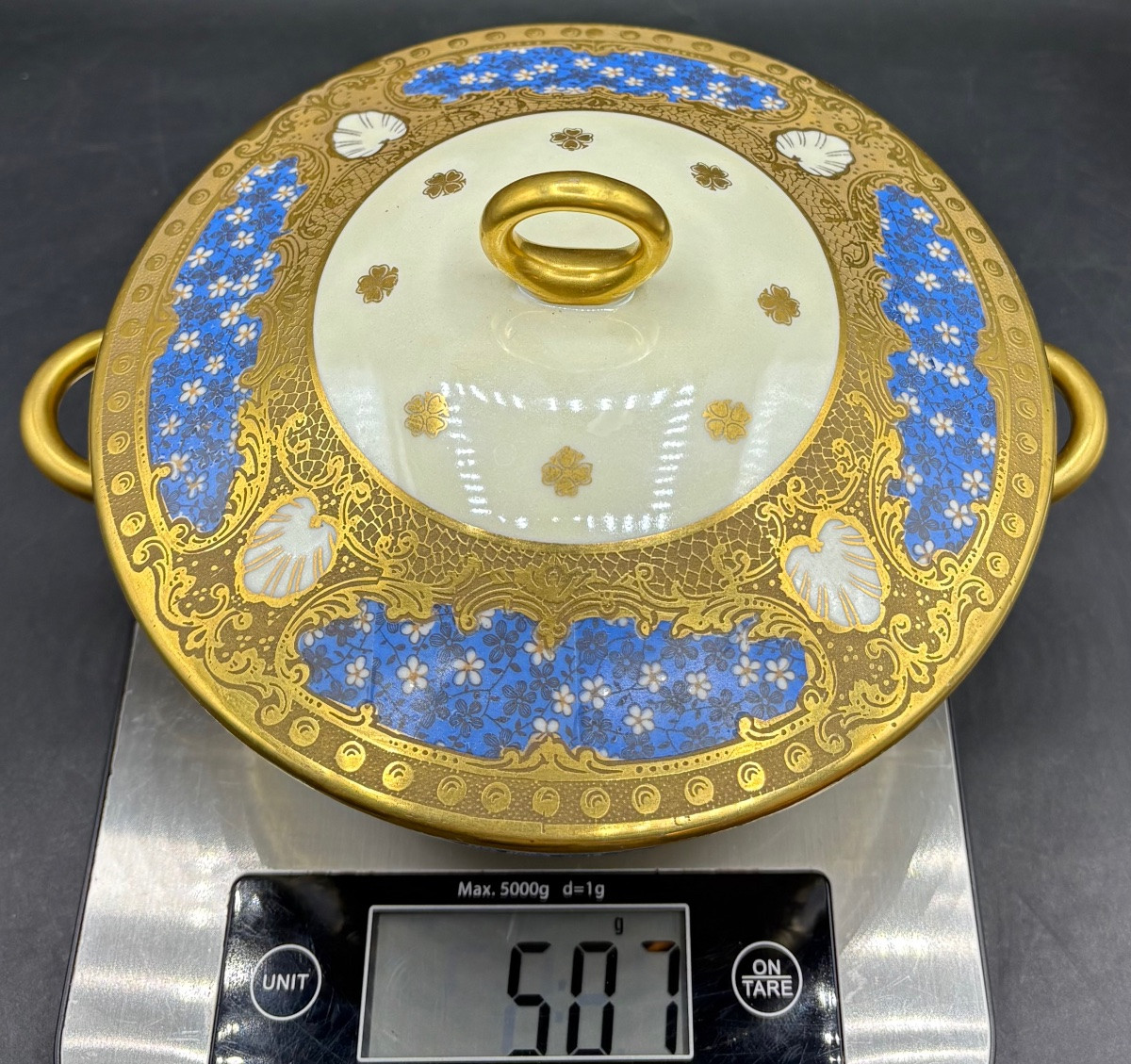 BOUILLON EN PORCELAINE ÉMAILLÉE DORÉE DES ANNÉES 1920 PAR PERLAM-photo-8