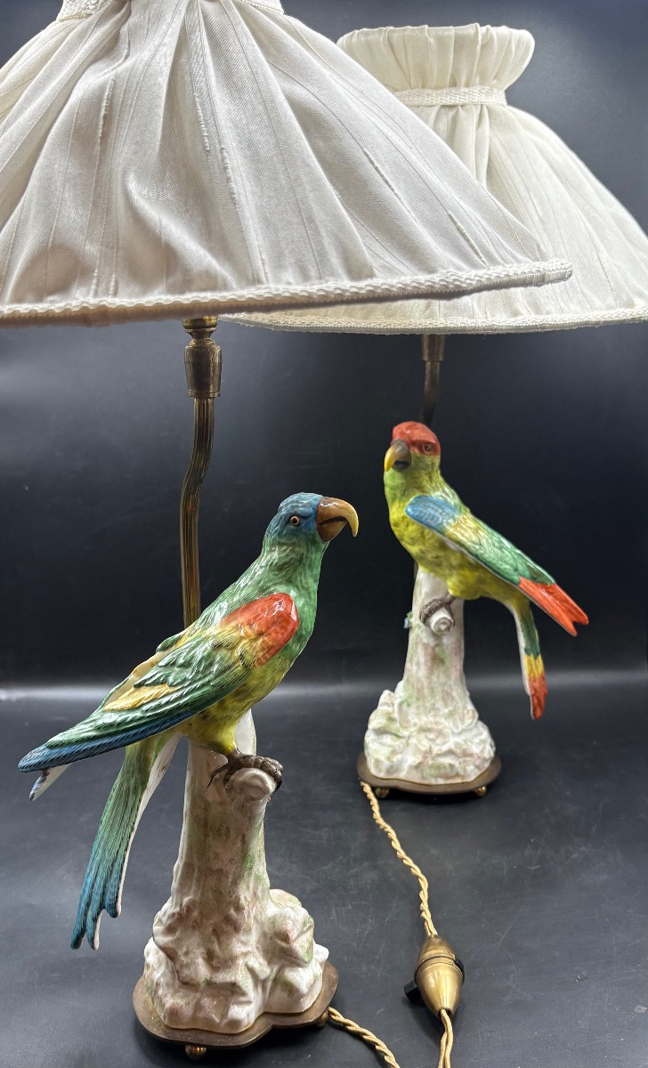 Pair Of Saxon Porcelain Bedside Lamps From The 1920s-photo-2