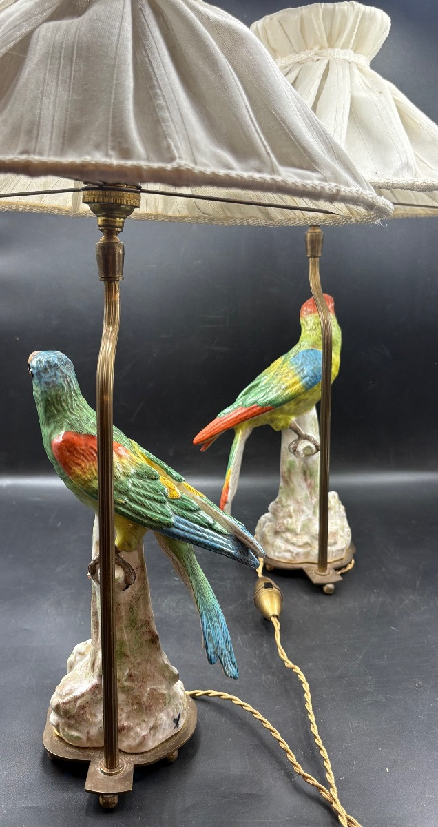 Pair Of Saxon Porcelain Bedside Lamps From The 1920s-photo-3