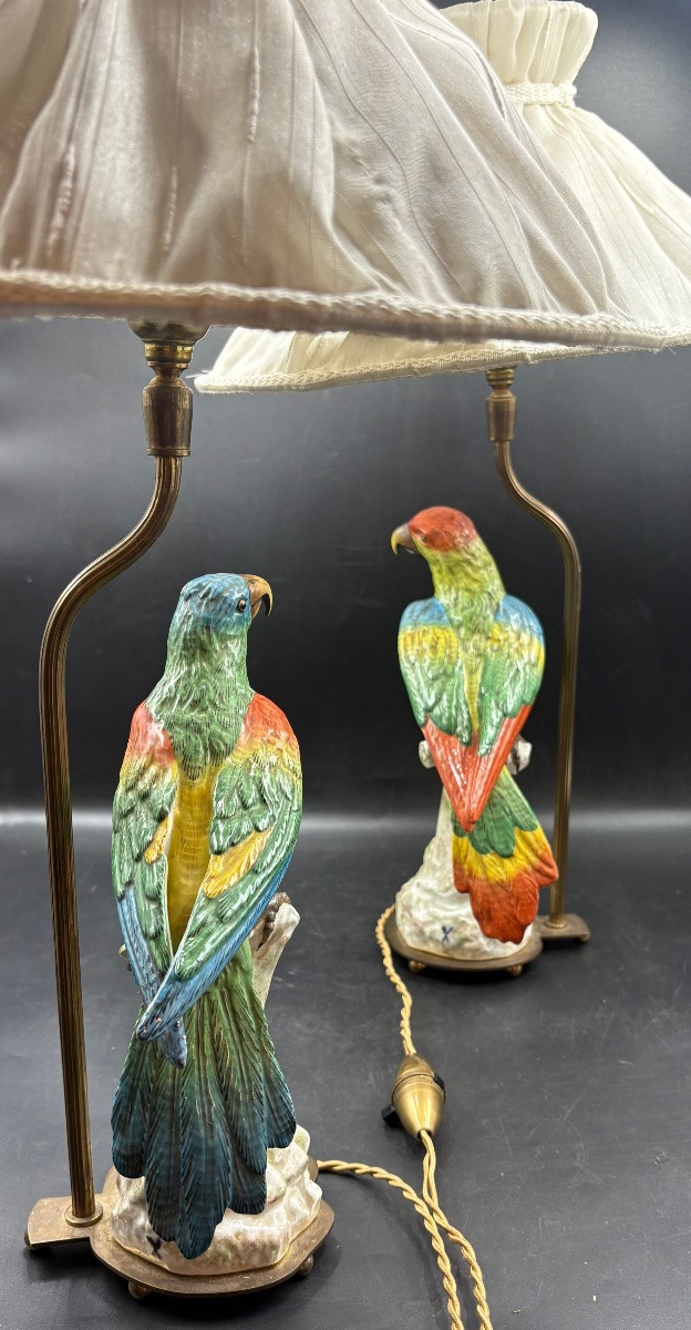 Pair Of Saxon Porcelain Bedside Lamps From The 1920s-photo-4