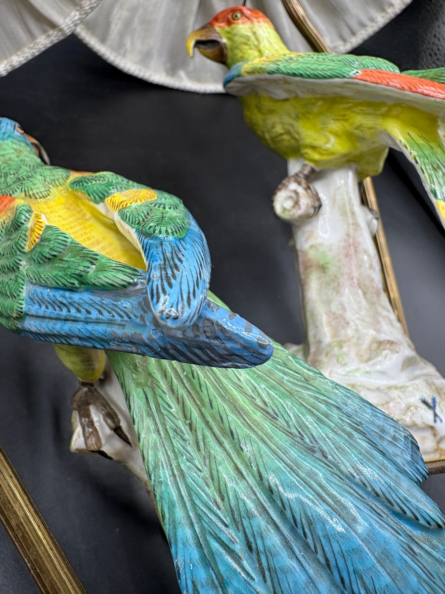 Pair Of Saxon Porcelain Bedside Lamps From The 1920s-photo-3