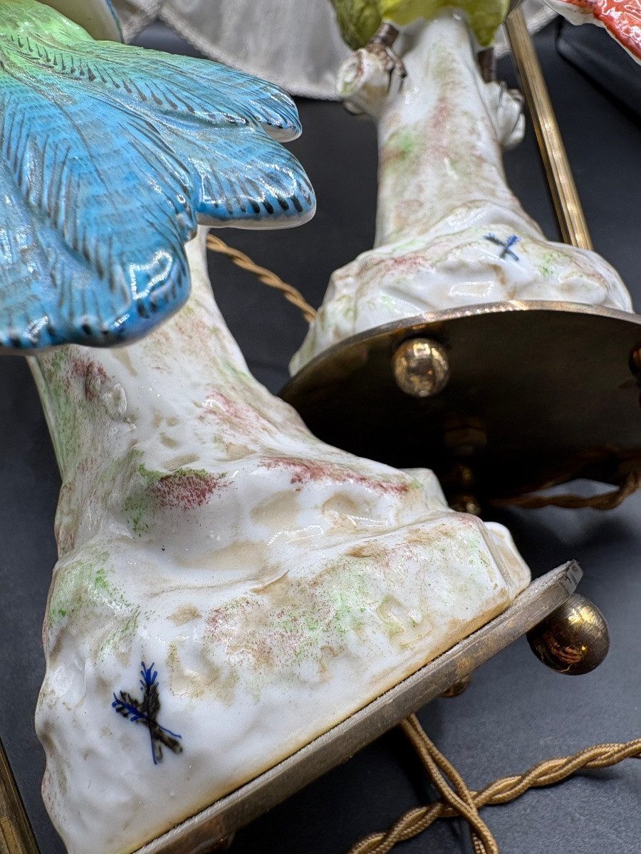 Pair Of Saxon Porcelain Bedside Lamps From The 1920s-photo-4