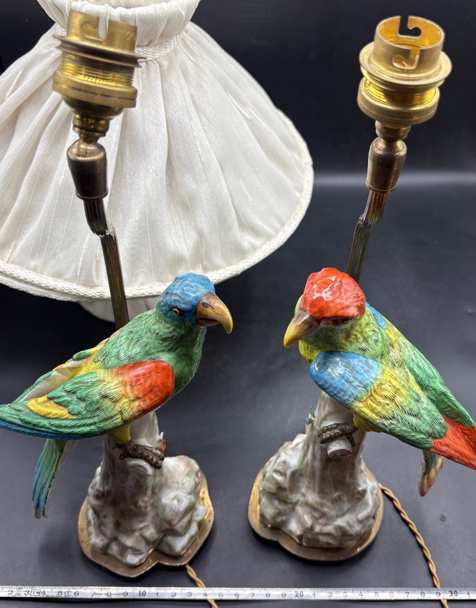 Pair Of Saxon Porcelain Bedside Lamps From The 1920s-photo-5