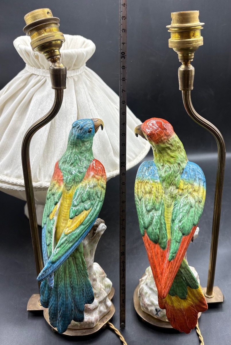 Pair Of Saxon Porcelain Bedside Lamps From The 1920s-photo-6