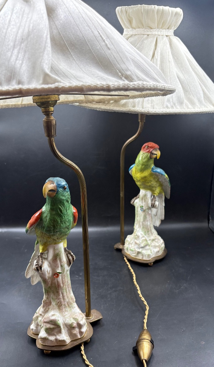 Pair Of Saxon Porcelain Bedside Lamps From The 1920s