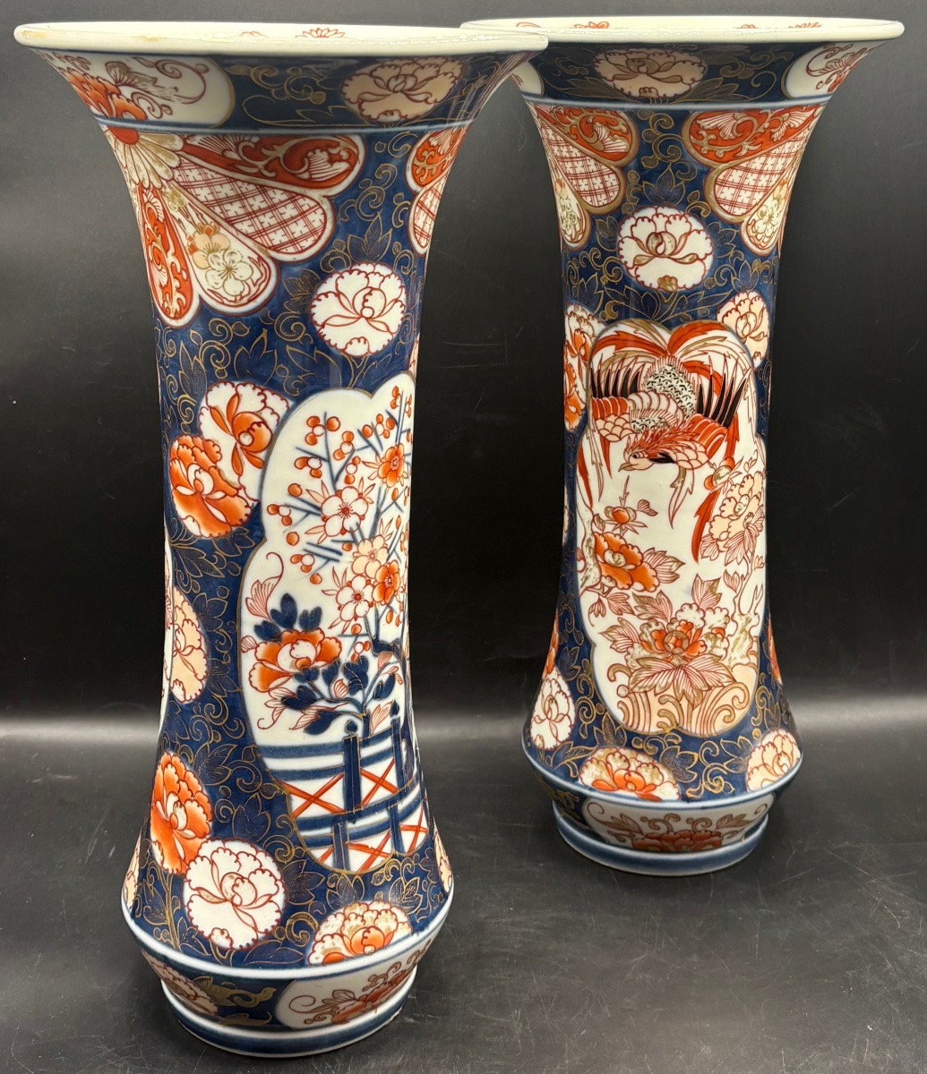 Pair Of Cornet-shaped Vases In Imari Porcelain From Japan, Late 19th Century-photo-3