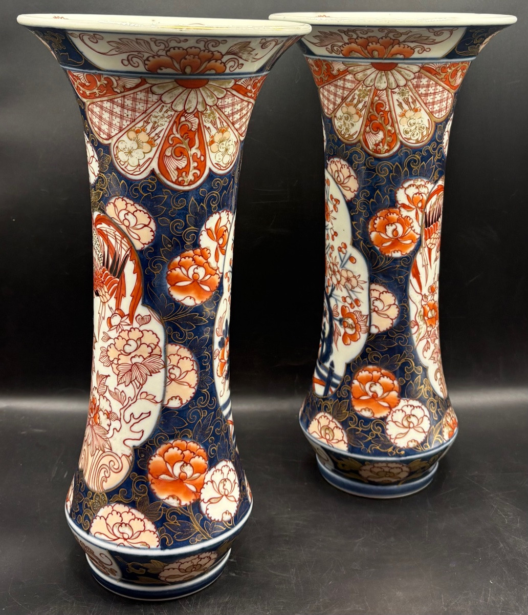 Pair Of Cornet-shaped Vases In Imari Porcelain From Japan, Late 19th Century-photo-4