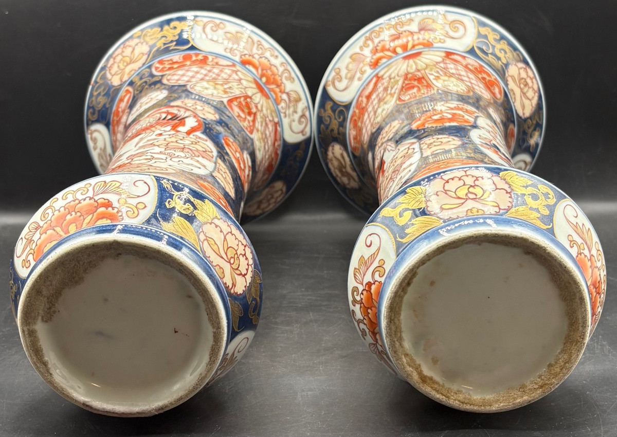 Pair Of Cornet-shaped Vases In Imari Porcelain From Japan, Late 19th Century-photo-2