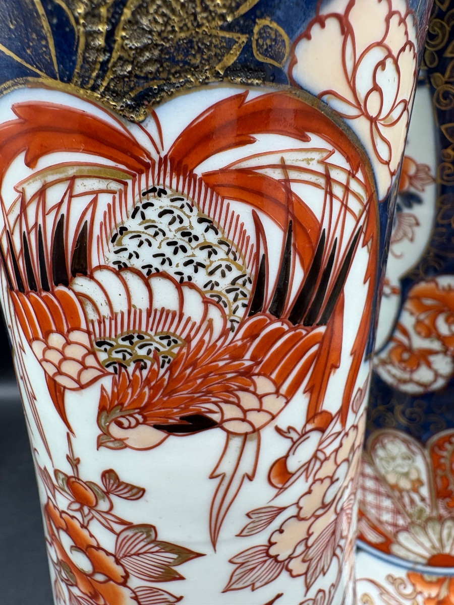 Pair Of Cornet-shaped Vases In Imari Porcelain From Japan, Late 19th Century-photo-3