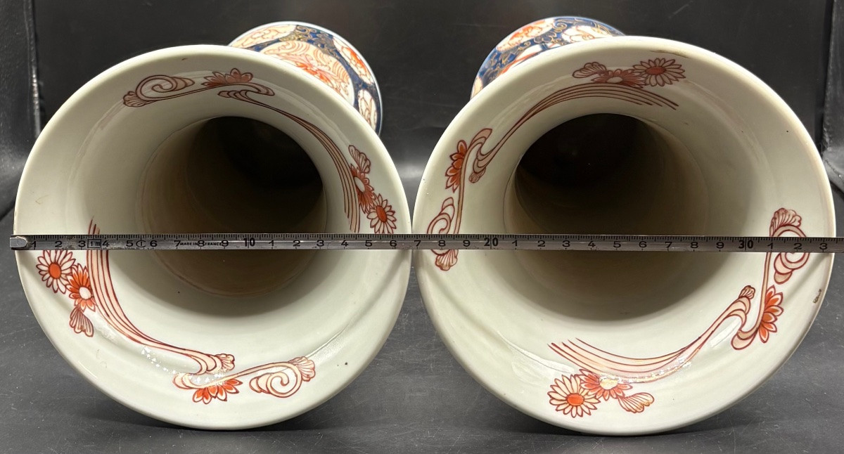 Pair Of Cornet-shaped Vases In Imari Porcelain From Japan, Late 19th Century-photo-5