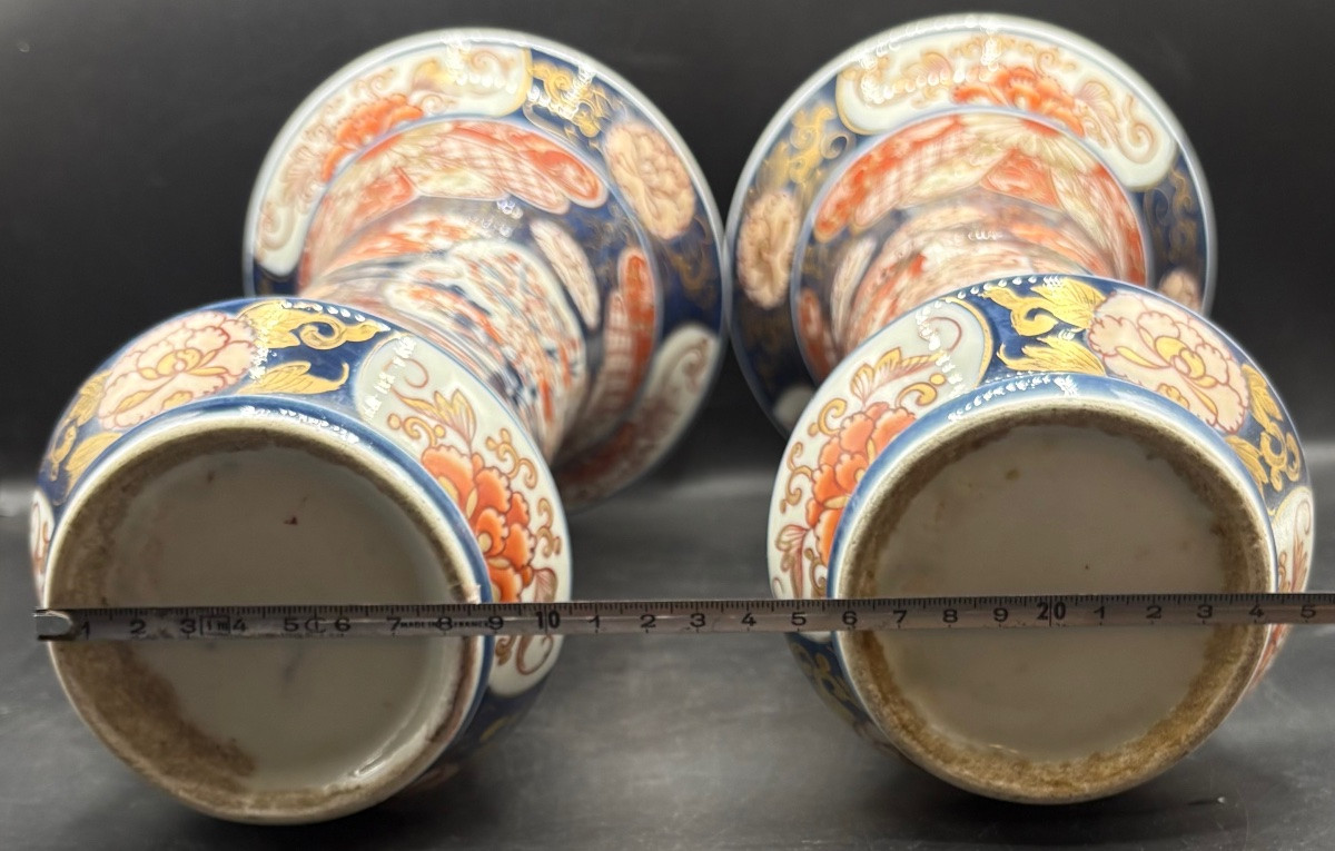 Pair Of Cornet-shaped Vases In Imari Porcelain From Japan, Late 19th Century-photo-6