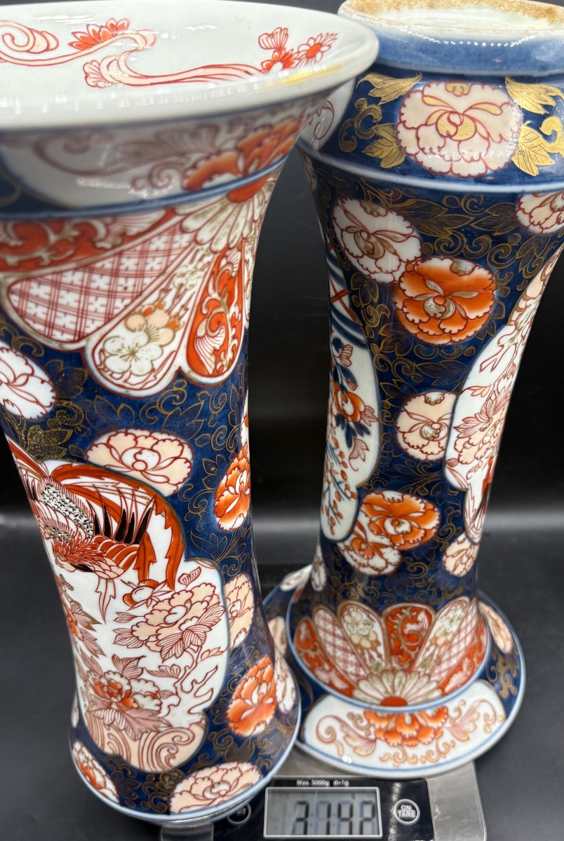 Pair Of Cornet-shaped Vases In Imari Porcelain From Japan, Late 19th Century-photo-8
