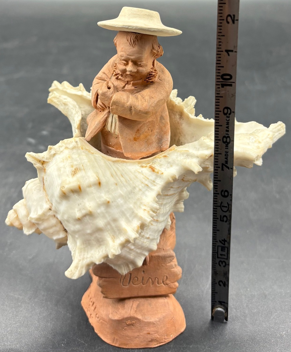 Terracotta Sculpture On A Shell, Circa 1900/20, By Collot Se-photo-5