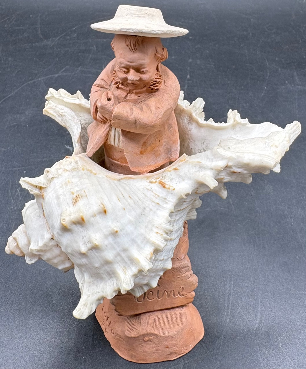 Terracotta Sculpture On A Shell, Circa 1900/20, By Collot Se