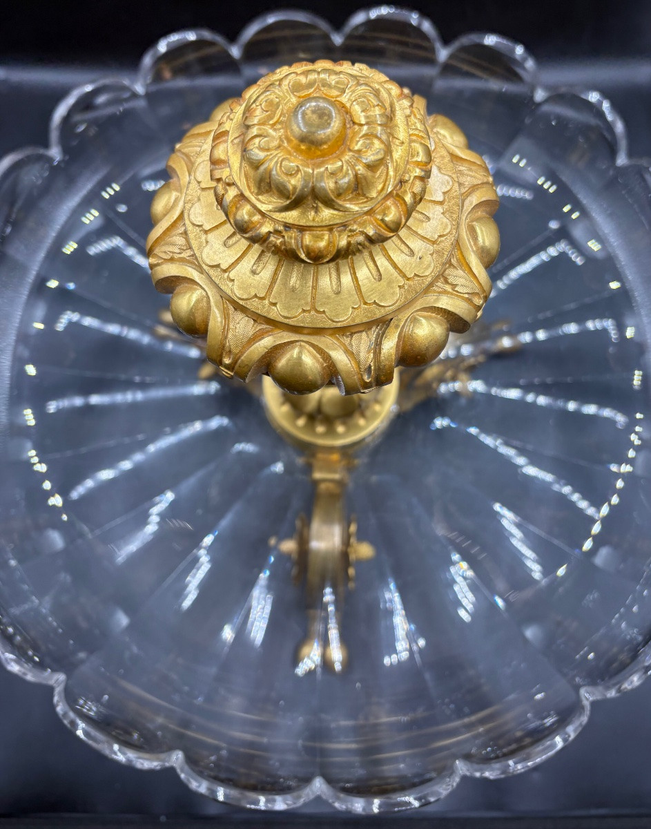 GRANDE COUPE EN CRISTAL SOUFFLÉ TAILLÉ BACCARAT ET BRONZE DORÉ DES ANNÉES 1870 FRANÇAIS -photo-1