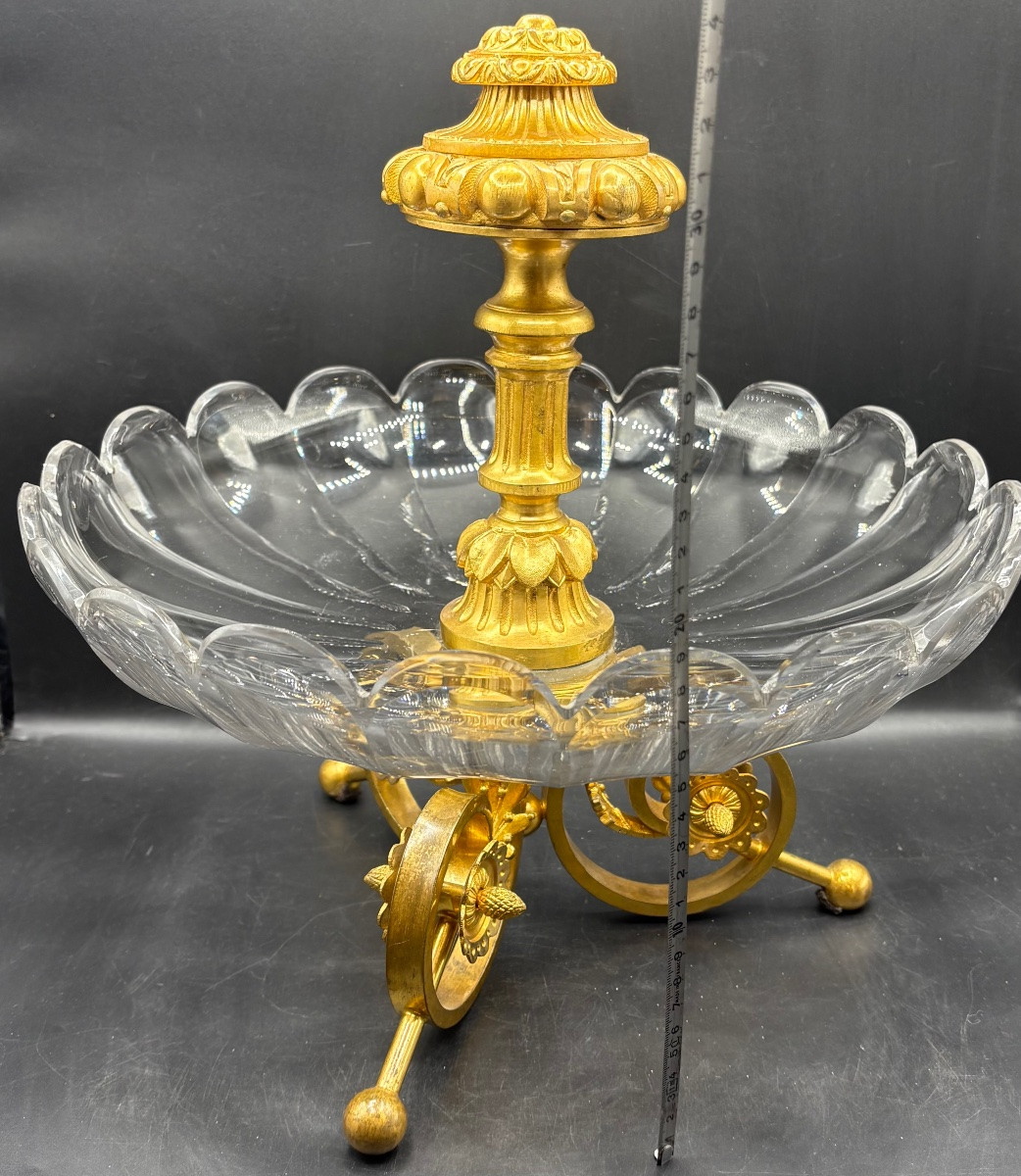 GRANDE COUPE EN CRISTAL SOUFFLÉ TAILLÉ BACCARAT ET BRONZE DORÉ DES ANNÉES 1870 FRANÇAIS -photo-6