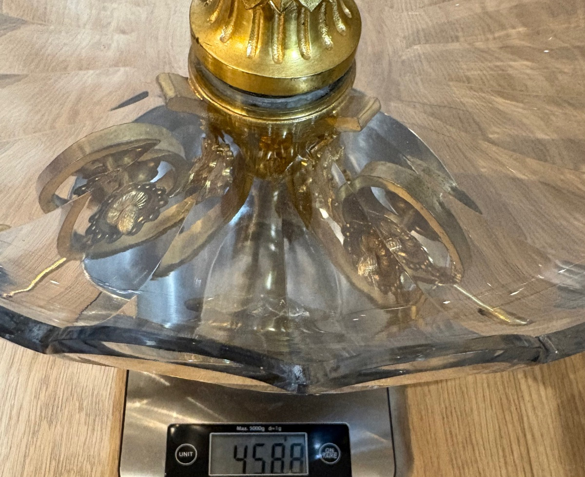 GRANDE COUPE EN CRISTAL SOUFFLÉ TAILLÉ BACCARAT ET BRONZE DORÉ DES ANNÉES 1870 FRANÇAIS -photo-8