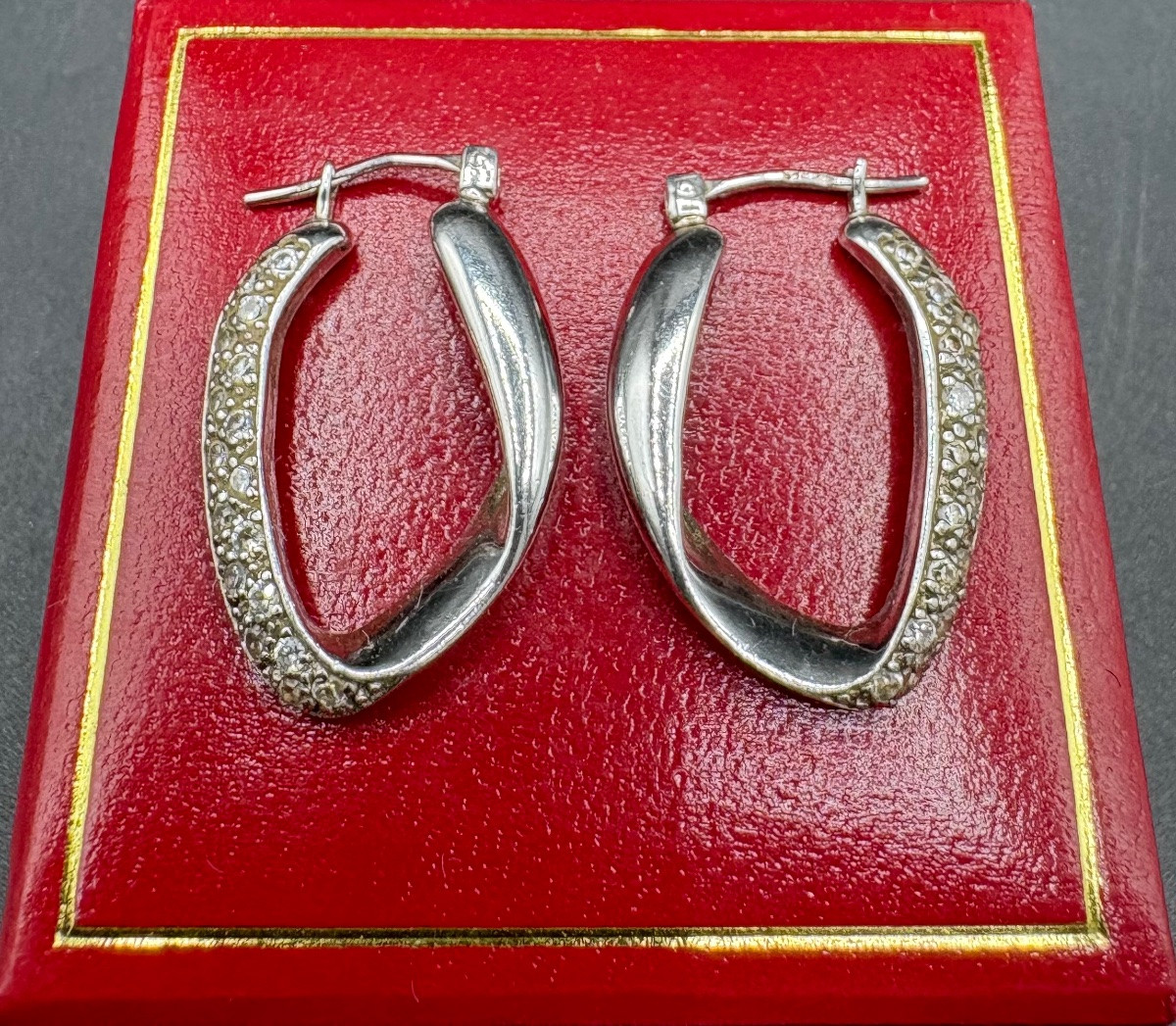 Pair Of Solid Silver And Zirconium Oxide Earrings From The 1980s, French-photo-2