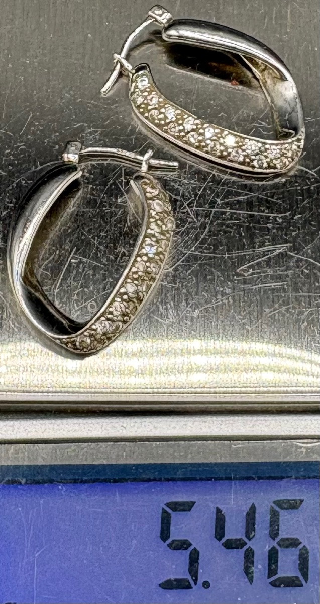 Pair Of Solid Silver And Zirconium Oxide Earrings From The 1980s, French-photo-7