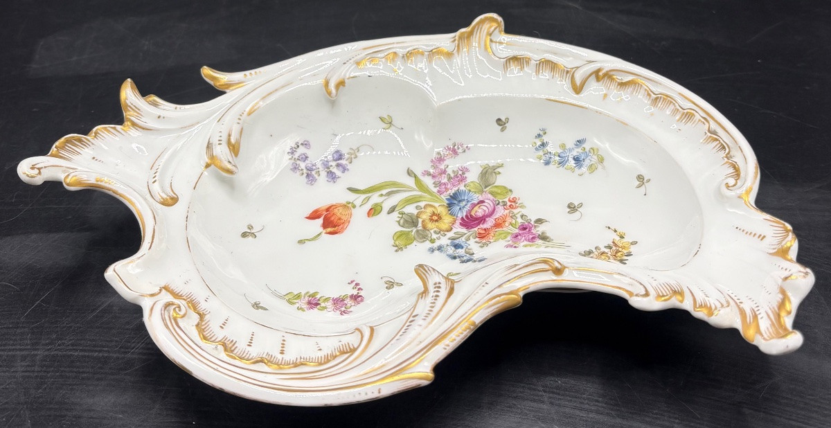 1900s Saxony Gold-painted Enameled Porcelain Pocket Bowl-photo-3