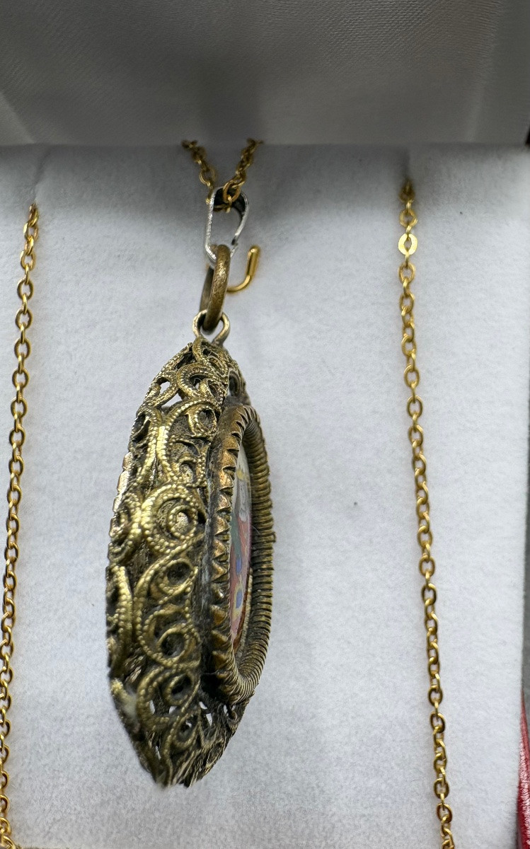 Brass And Enameled Porcelain Pendant From The European 1900s-photo-4