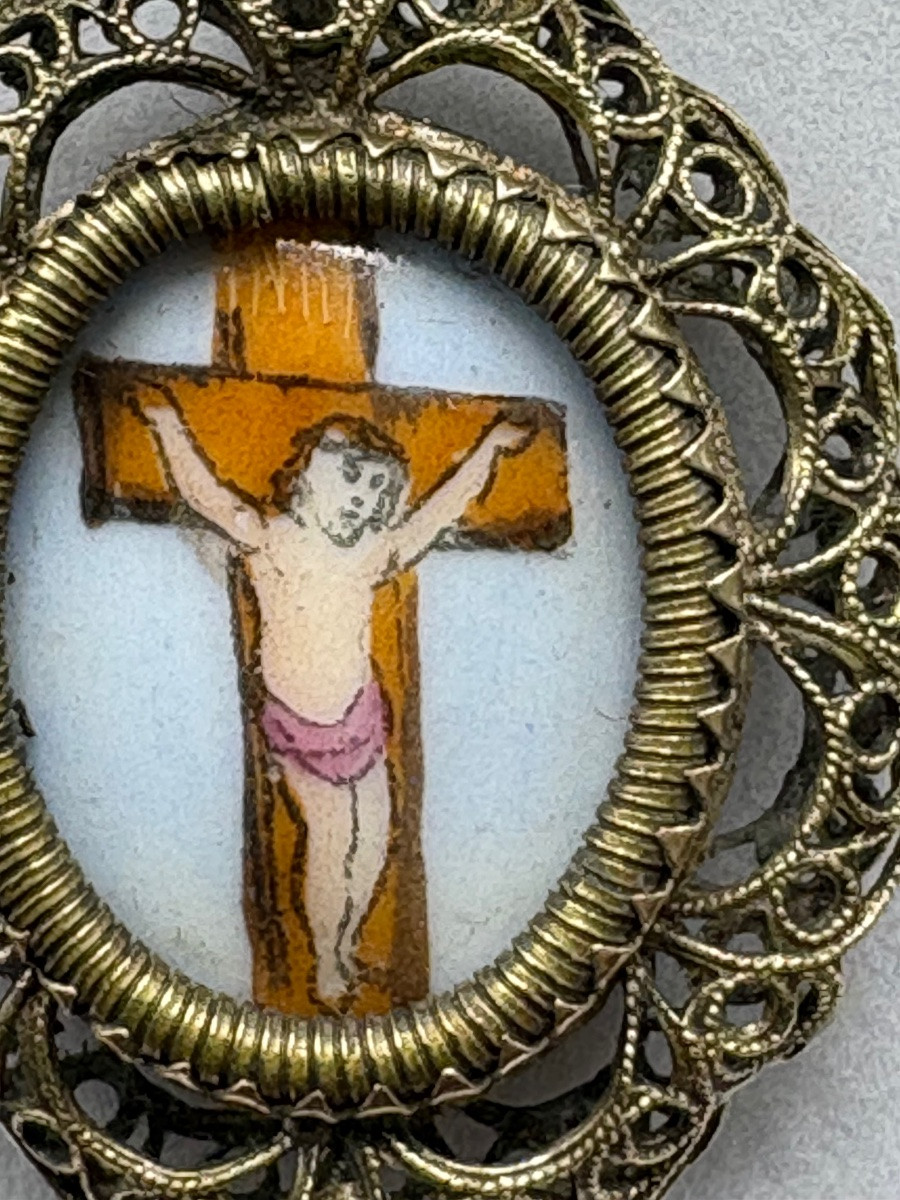 Brass And Enameled Porcelain Pendant From The European 1900s-photo-2