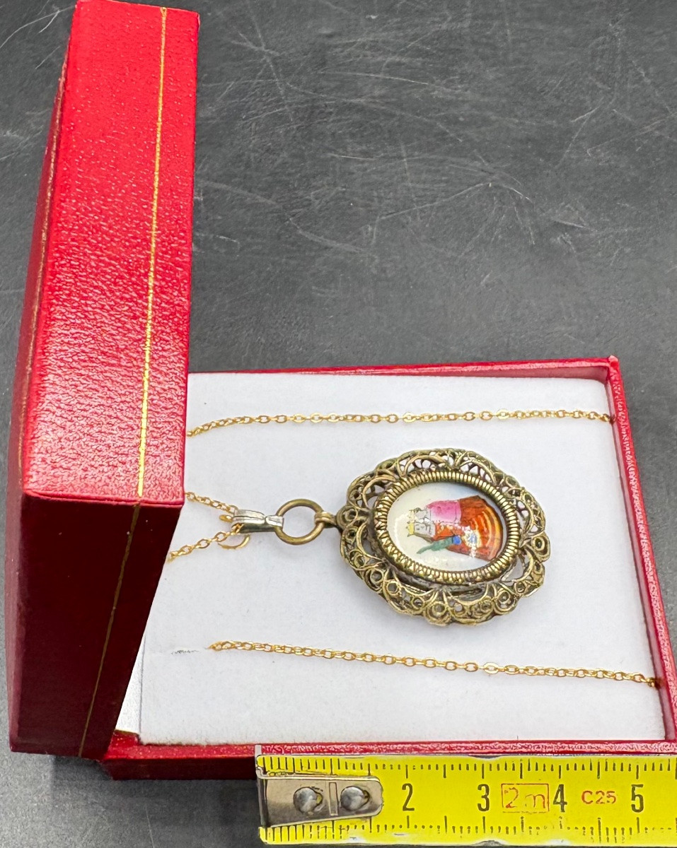 Brass And Enameled Porcelain Pendant From The European 1900s-photo-3