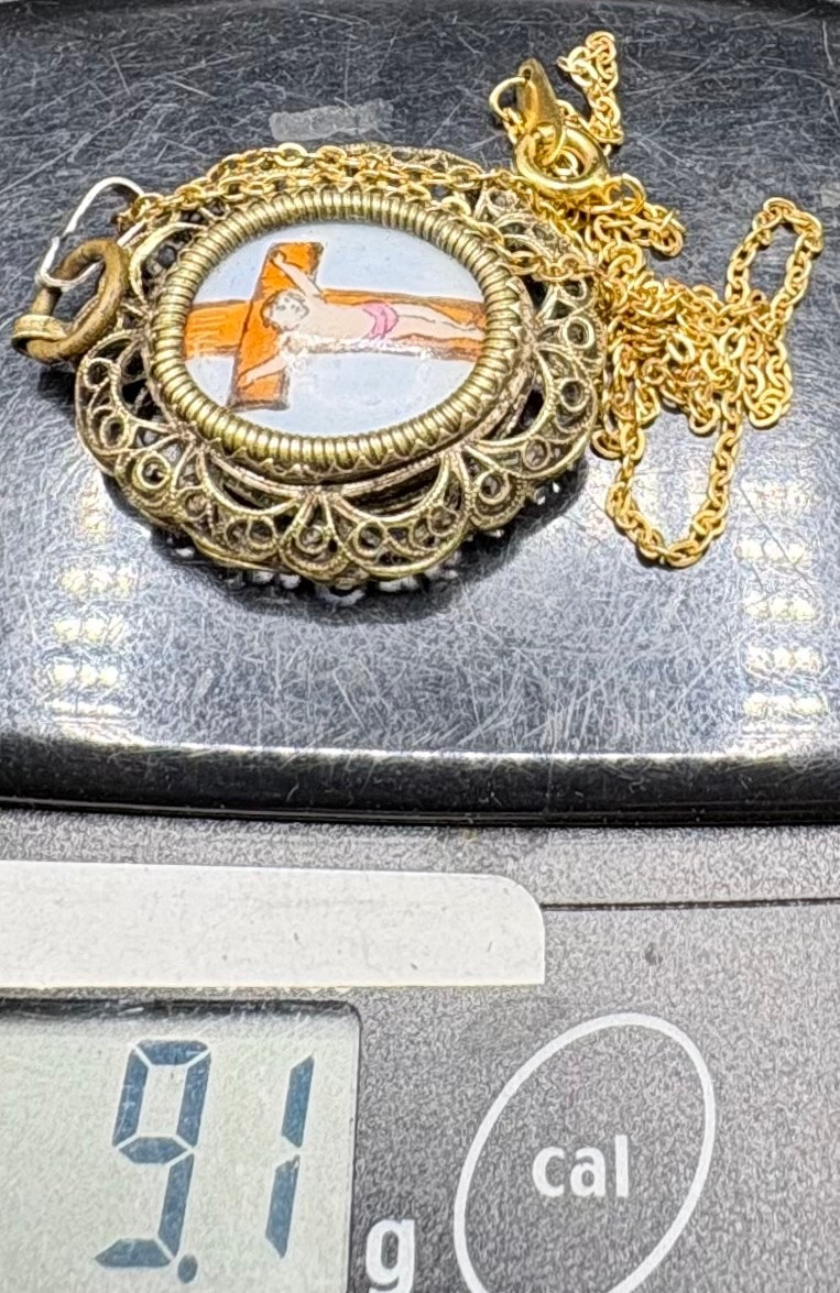 Brass And Enameled Porcelain Pendant From The European 1900s-photo-6