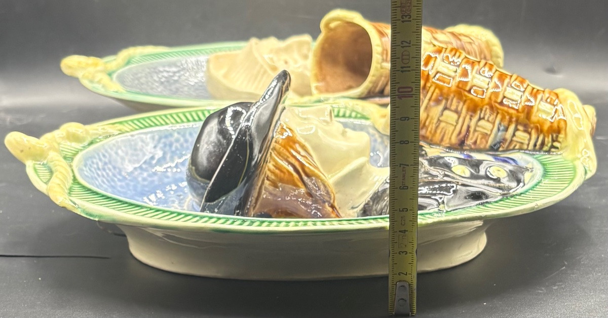 Pair Of Decorative French Barbotine Dishes From The 1900s-photo-5