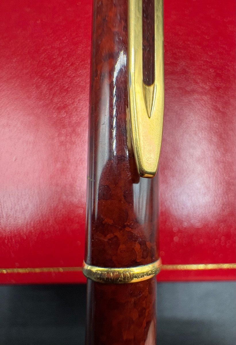 STYLO PLUME OR ET LAITON ÉMAILLÉ WATERMAN DES ANNÉES 1970-photo-2