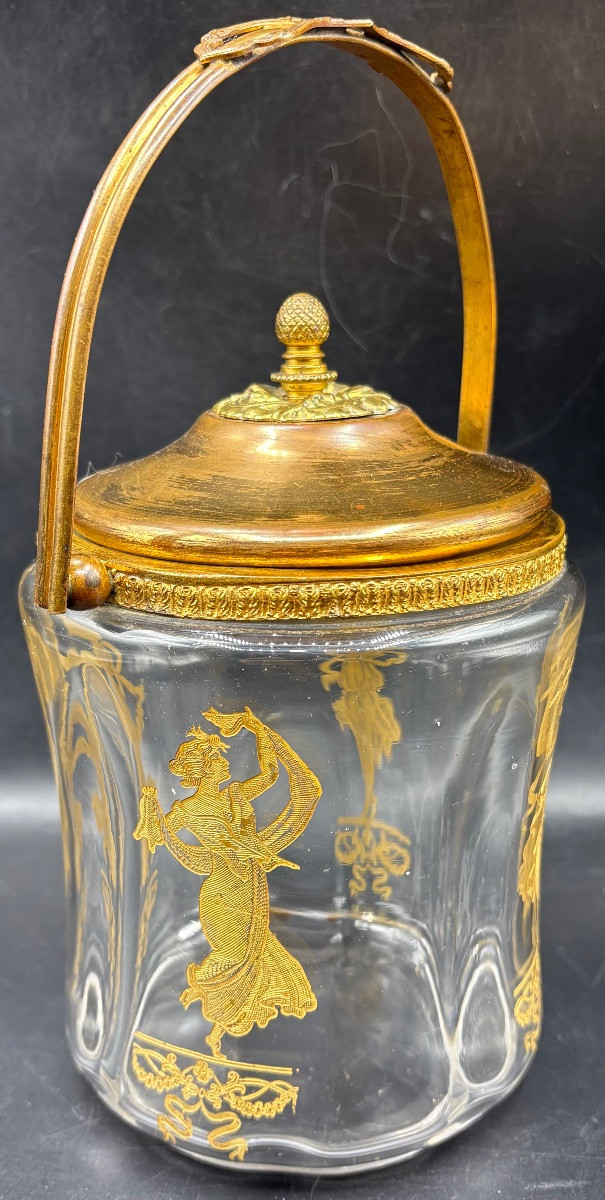 SEAU À BISCUITS EN CRISTAL SOUFFLÉ GRAVÉ DORÉ ET LAITON DORÉ DE CHEZ SAINT LOUIS VERS 1900-photo-4