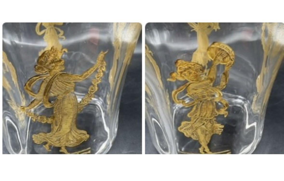 SEAU À BISCUITS EN CRISTAL SOUFFLÉ GRAVÉ DORÉ ET LAITON DORÉ DE CHEZ SAINT LOUIS VERS 1900-photo-3