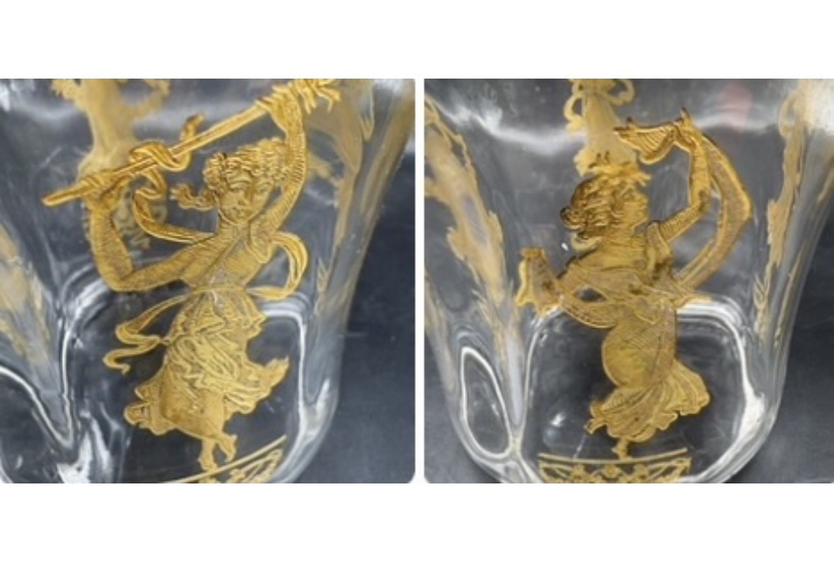 SEAU À BISCUITS EN CRISTAL SOUFFLÉ GRAVÉ DORÉ ET LAITON DORÉ DE CHEZ SAINT LOUIS VERS 1900-photo-4