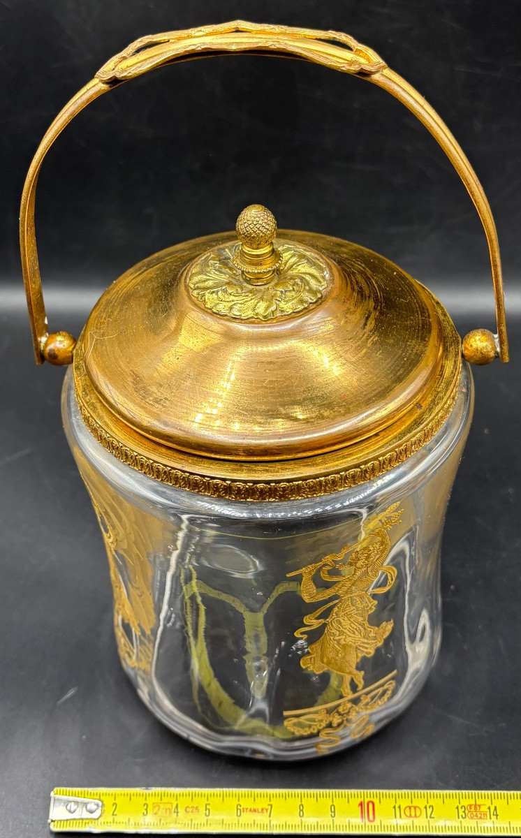SEAU À BISCUITS EN CRISTAL SOUFFLÉ GRAVÉ DORÉ ET LAITON DORÉ DE CHEZ SAINT LOUIS VERS 1900-photo-7
