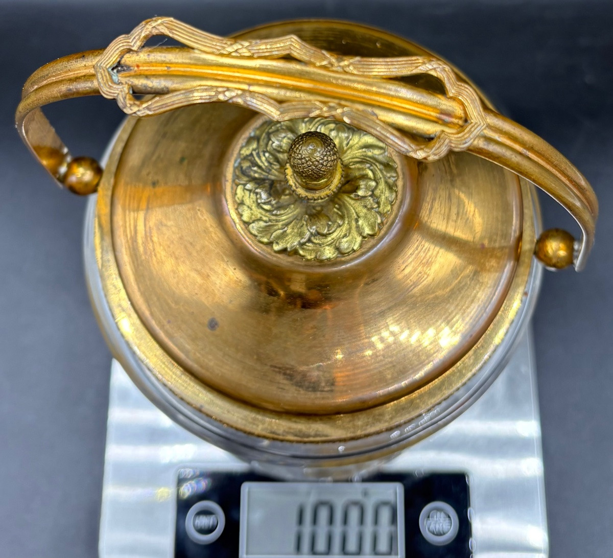 SEAU À BISCUITS EN CRISTAL SOUFFLÉ GRAVÉ DORÉ ET LAITON DORÉ DE CHEZ SAINT LOUIS VERS 1900-photo-8