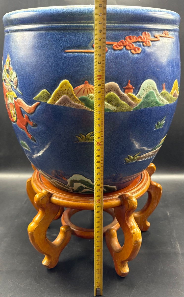 GROS CACHE POT EN PORCELAINE ÉMAILLÉE PEINT DES ANNÉES 1920/30 CANTON - CHINE-photo-5
