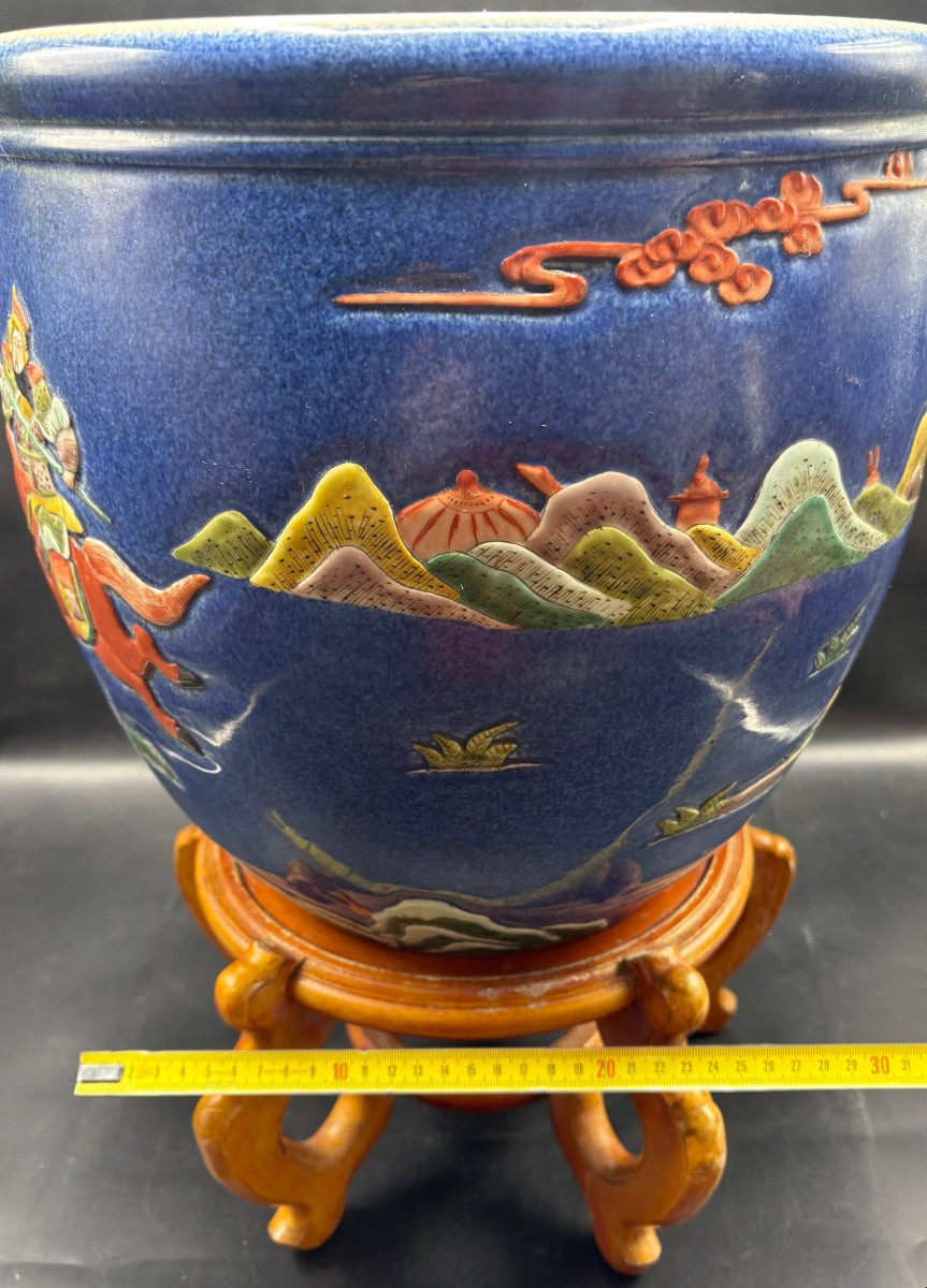GROS CACHE POT EN PORCELAINE ÉMAILLÉE PEINT DES ANNÉES 1920/30 CANTON - CHINE-photo-6