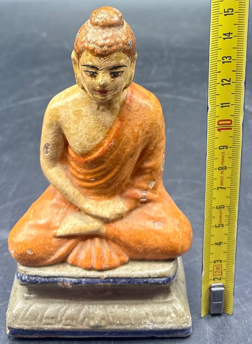 BOUDDHA EN TERRE CUITE PEINTE DES ANNÉES 1900 D’ASIE-photo-4