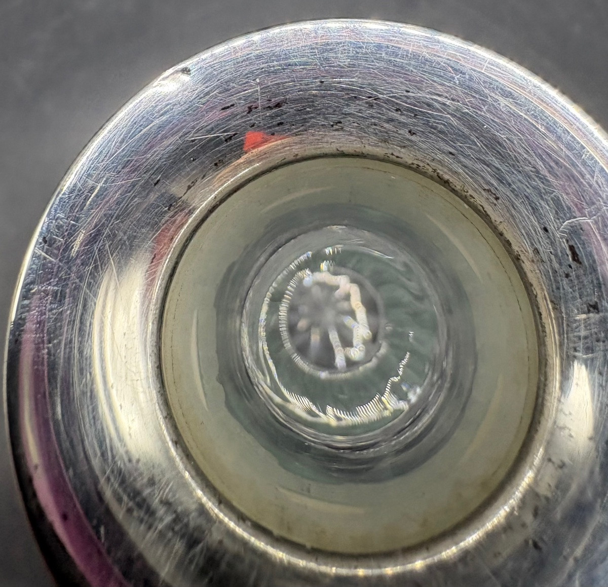 1930s/40s English Blown Crystal Carafe With Solid Silver Ring-photo-4