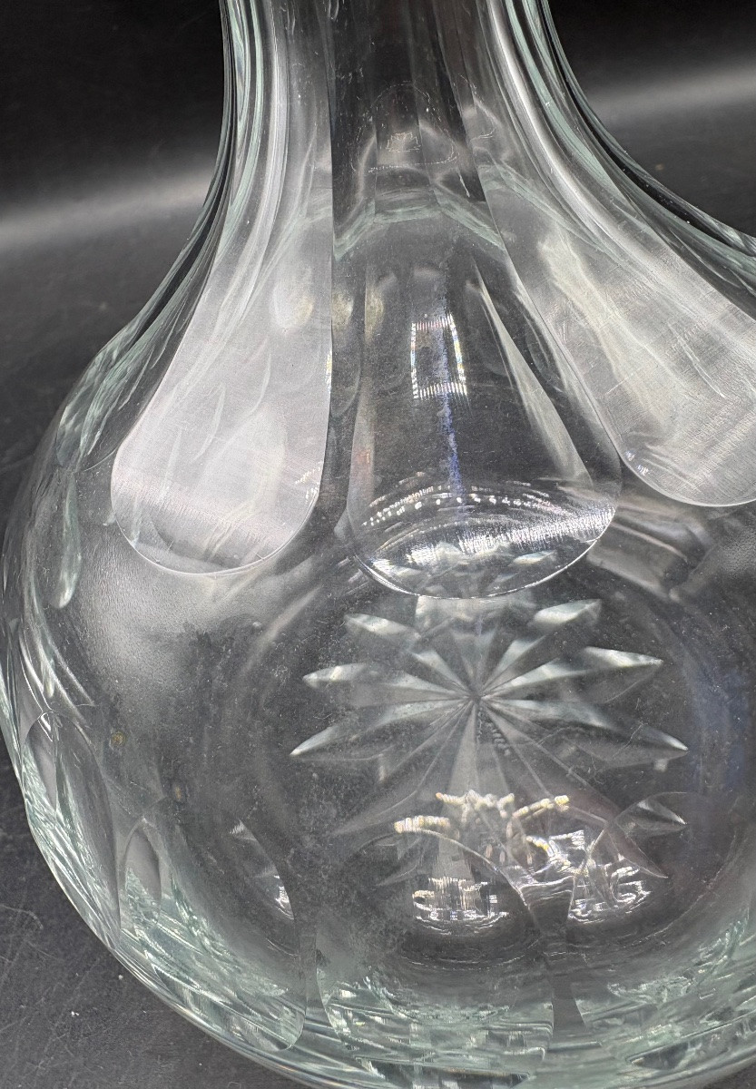 1930s/40s English Blown Crystal Carafe With Solid Silver Ring-photo-5