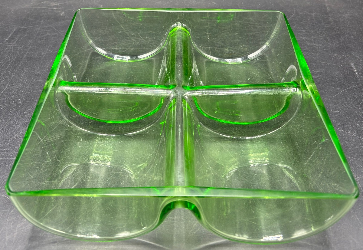 4-compartment Scandinavian 1950s Cut-blown Glass Ravier-photo-3