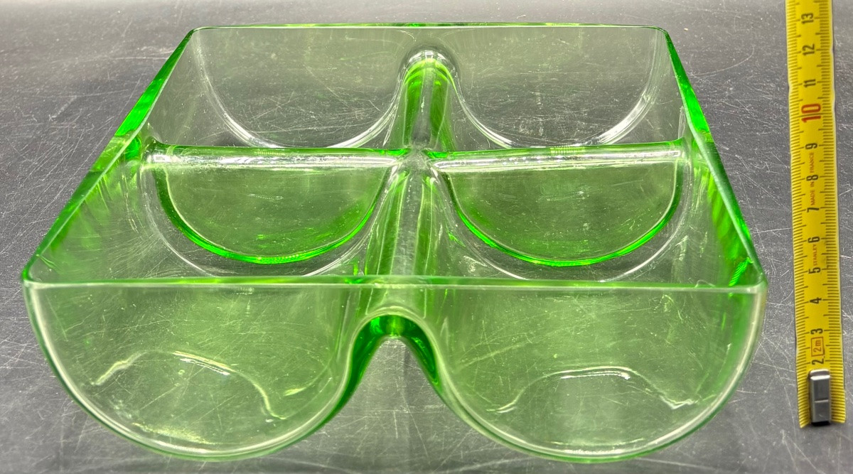 4-compartment Scandinavian 1950s Cut-blown Glass Ravier-photo-7